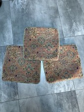 3 Chenille Tapestry Type Cushions Arts & Crafts Kilim Style Green & Gold 15”