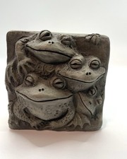 Telle M. Stein 4 Happy Frogs Signed Vintage Trinket Box with Lid 3.5" Square