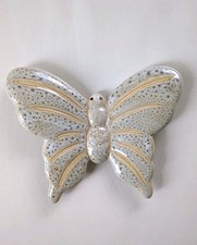 Ceramic Butterfly Ornament Glazed 22 cm Width For Wall Mounting Gold Grey Brown 