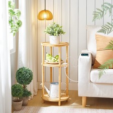 HOOBRO Tall Sofa Side Table Small Round Coffee Table with Storage Bedside Table