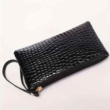 Womens Fancy PU Designer Type Clutch Bags Purse With Wrist Strap Wristlet  Black