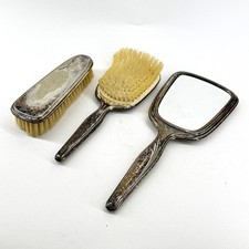 VINTAGE ALPACCA SILVER PLATED DRESSING TABLE SET MIRROR HAIR BRUSH CLOTHES BRUSH