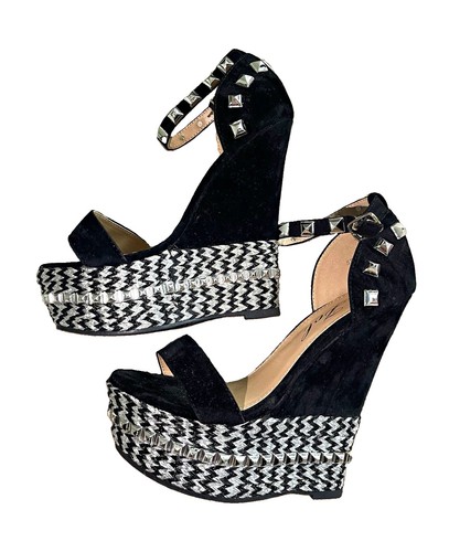 Black suede platform wedge - black,