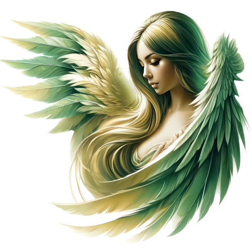 Green feathered angel - feathered,
