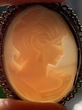 Old Brass Cameo Brooch Pendant Vintage Victorian