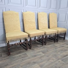 Antique Set of 4 Oak Dining Chairs – Upholstered – Jacobean Style – Restoration