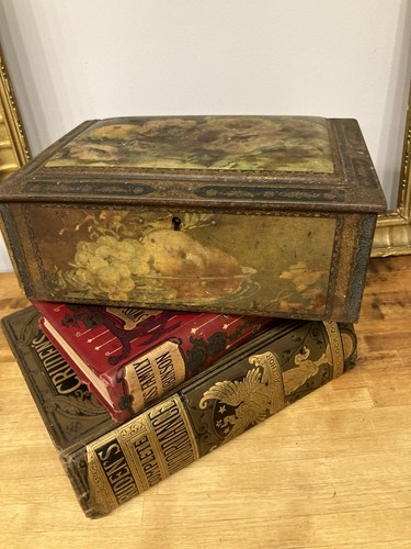 Antique biscuit tin with - antique,