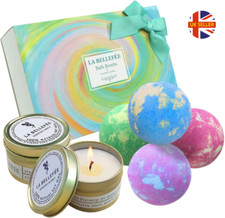 LA BELLEFÉE Bath Bombs Gift Set Perfect for Bubble Bath&Spa 4 Bath Bomb 2 candle