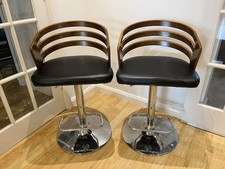 Pair Of Adjustable Bar Stools In Chrome Bentwood And Faux Leather In GC