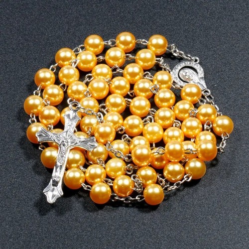 White rosary beads with silver - rosary,