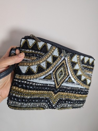 Atmosphere black beaded clutch - beaded,
