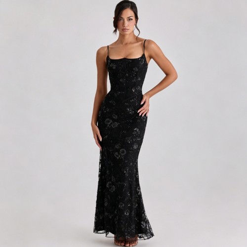 Black hand beaded - black,