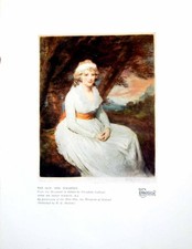 Antique Old Print Hon. Mrs Wharton Lady Seated Under Tree Orange Sash 1923 20th