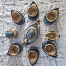 Rare Cornish Coastal Studio Pottery 17  Piece Tea Set Designer Statement