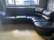 L-shaped Real Black Leather
