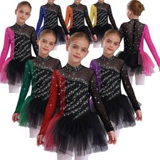 UK Girls Figure Skating Gymnastics Costume Figure Ice Skating Skirted Leotards 