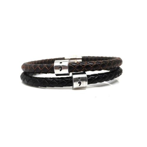 Leather hand stamped semicolon - leather,