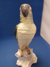 Vintage Tuscan Bone China - Grey Parrot standing on a Tree Stump 10"