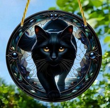 Lovely Black Cat Stained Glass