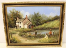 S. HEATH Watermill Landscape SIGNED ORIGINAL VINTAGE Oil Painting FRAMED - R09