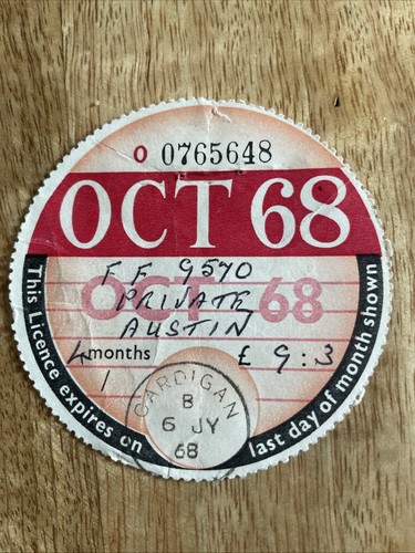Old vintage tax disc - vintage, october