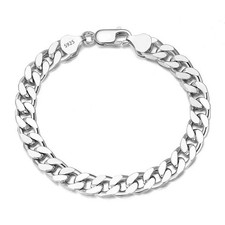 Heavy Italian 925 Sterling Silver Curb Chain Bracelet for Men, Women, Boys Gift