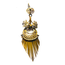 Victorian Gold Vermeil on Silver Fringed Filigree Wire Work Single Mono Earring