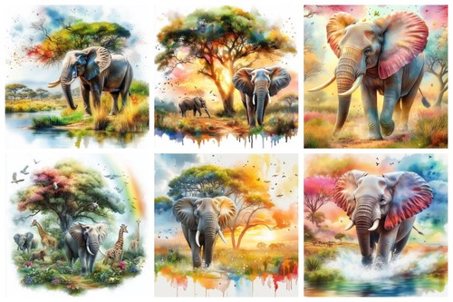 Water colour elephants - water,