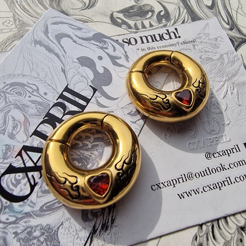 Gold ear weights 6mm flame - ear,