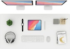 120x60cm PU Leather Desk Mat White/Beige XL Mouse Keyboard Computer Pad Office