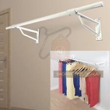 White Heavy Duty Garment Clothes Rail Wall Mounted Hanging Rail Display Storage