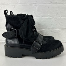 Ugg Zorrah Black Calf Hair Biker Ankle Boots Women's Size UK 6 #224