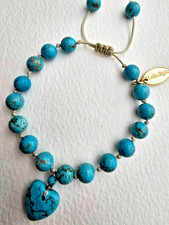 LOLA ROSE TURQUOISE BLUE HOWLITE GEMSTONE BRACELET WITH HEART CHARM - NWOT