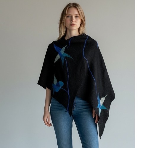 Palmi felted scarf black - black, blue
