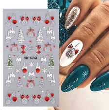 5D Nail Art Stickers Decals Embossed Christmas Tree Snowflakes Baubles Bows K64S
