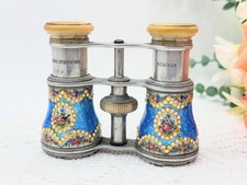 Antique German Opera Glasses; C 1900 Enamel Floral Guilloche & Mother of Pearl