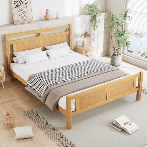 Double bed frame with rattan - frame,