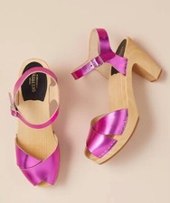 Swedish Hasbeens Merci Magenta Pink Metallic Sky High Clogs UK5 EU38 New No Box