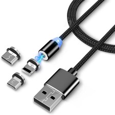 3 in 1 Magnetic USB Cable 3A FAST Charging Charger Sync Phone USB-C Micro + iOS