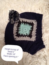 New Hand Crotchet Grannie  Balaclava  With Pompoms Hat For Small Dogs,Eg Pug