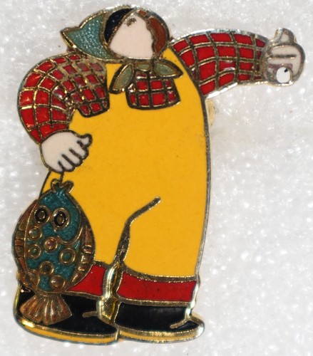 Vintage fisherman pinback - fisherman,