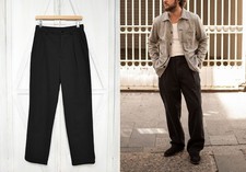Black Herringbone Trousers - French Work Pants Straight Fit - Soft Cotton