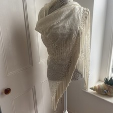 Vintage Fringed Shawl/ Piano Shawl
