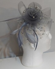 Women  Fascinators Hat Flower Mesh Ribbons Feathers on a Headband grey one size