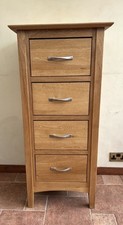 SOLID OAK TALL BOY - WOODEN CHEST OF DRAWERS - 4 DRAWERS - VERY HEAVY