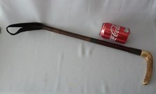 Vintage Wooden & Leather Hunting Riding Crop Carved Antler Handle