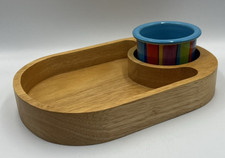 Whittard Chelsea Wooden Platter Plate & Striped Bowl Dish Chip Dip Serving Tray