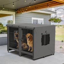 XXXL Large Dog Crate Raised Pet Dog Cage Kennel Double Door Tray Divider Playpen