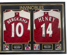 FRAMED DENNIS BERGKAMP and THIERRY HENRY Signed Shirts Autographed Jerseys
