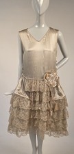 FLAPPER 1920’S SILK WEDDING DRESS W PANNIERS + LACE RUFFLED SKIRT